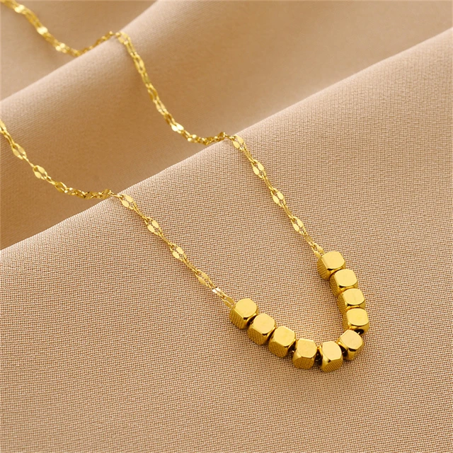 Tiny Cube Dainty Gold Necklace | Petite Geometric Jewellery UK | Solid 18K Gold and Vintage Brass