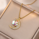 Load image into Gallery viewer, Crystal Crescent Moon Necklace – Quartz Stone Pendant Jewelry for Women, Elegant Spiritual Healing Design
