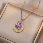 Load image into Gallery viewer, Crystal Crescent Moon Necklace – Quartz Stone Pendant Jewelry for Women, Elegant Spiritual Healing Design
