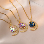 Load image into Gallery viewer, Crystal Crescent Moon Necklace – Quartz Stone Pendant Jewelry for Women, Elegant Spiritual Healing Design
