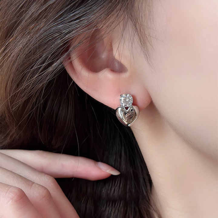 Heart Studded Crowned with Cubic Zirconia Earrings – Gold & Silver-Tone