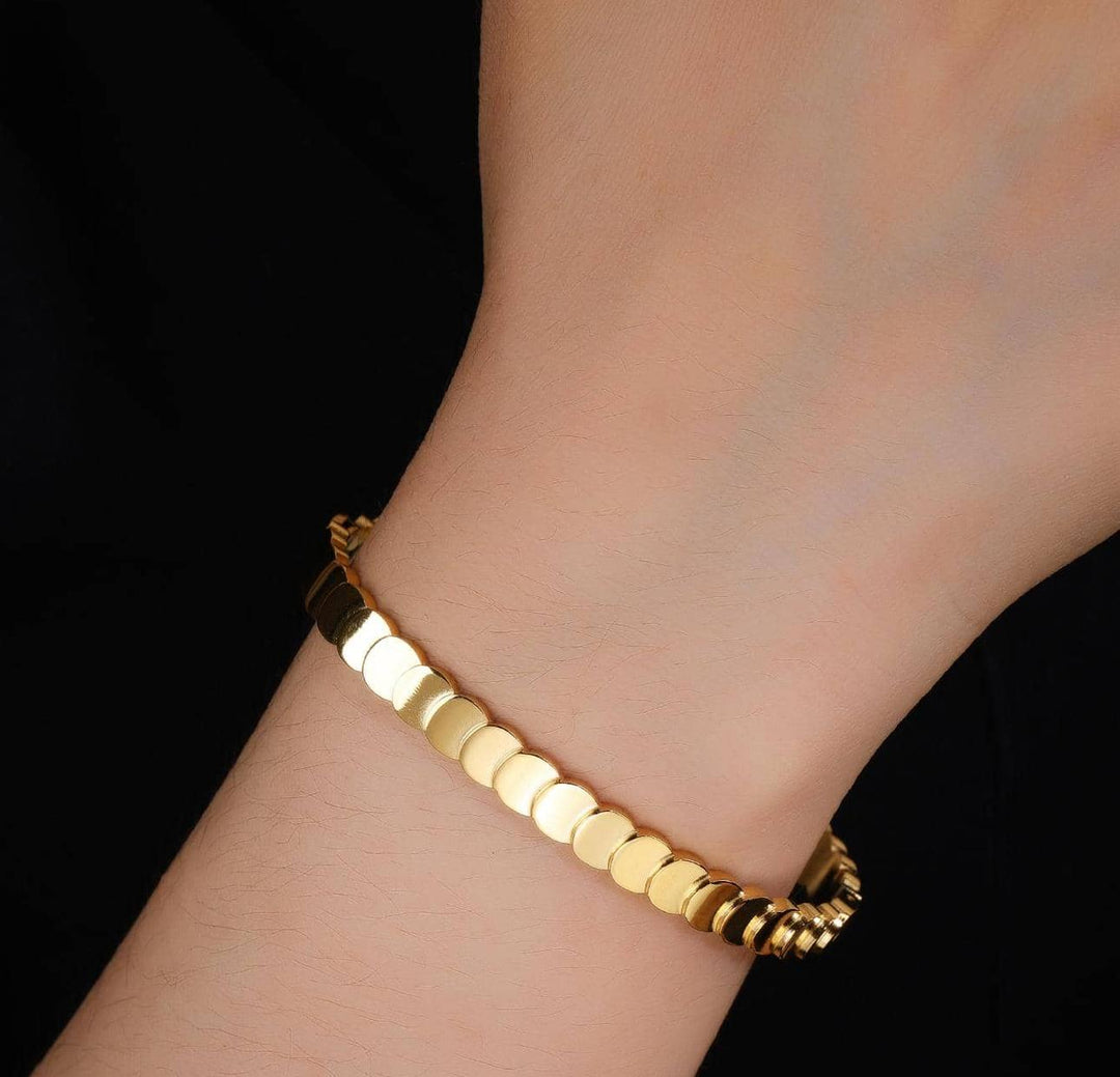 High Quality 18K Gold Plated Ripple Moon Bangle Bracelet