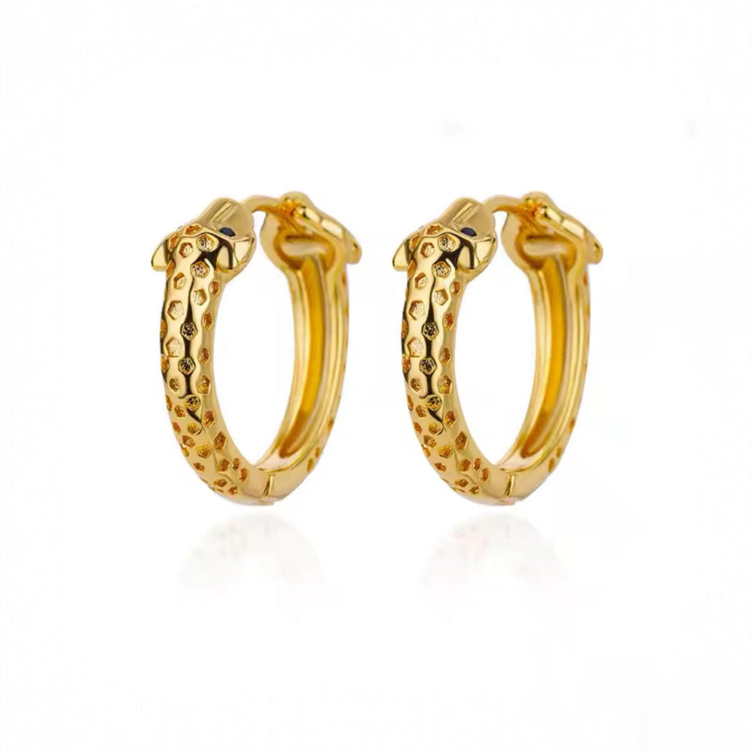 Leopard Head Hoop Click Earrings – 18k Gold Plated