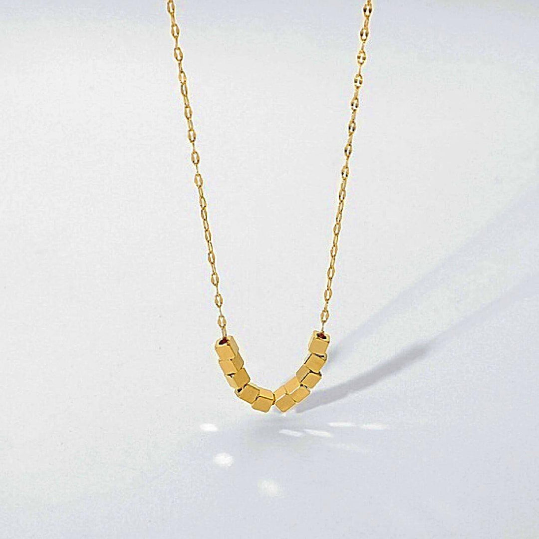 Tiny Cube Dainty Gold Necklace | Petite Geometric Jewellery UK | Solid 18K Gold and Vintage Brass