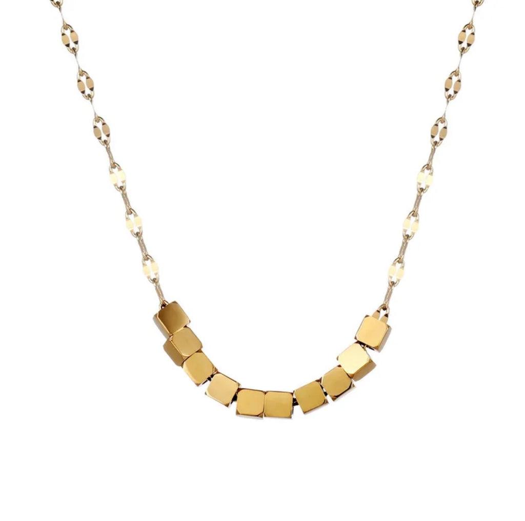 Tiny Cube Dainty Gold Necklace | Petite Geometric Jewellery UK | Solid 18K Gold and Vintage Brass