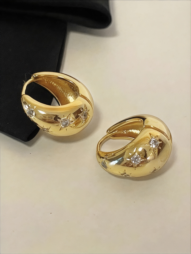 Water Droplet Starlight Hoop Earrings - 18K gold Plated