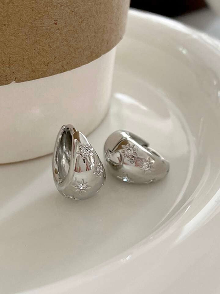 Water Droplet Starlight Hoop Earrings - 18K gold Plated