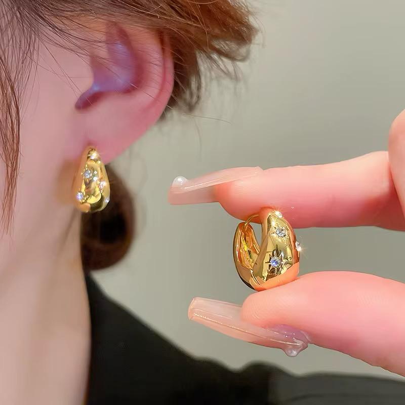 Water Droplet Starlight Hoop Earrings - 18K gold Plated