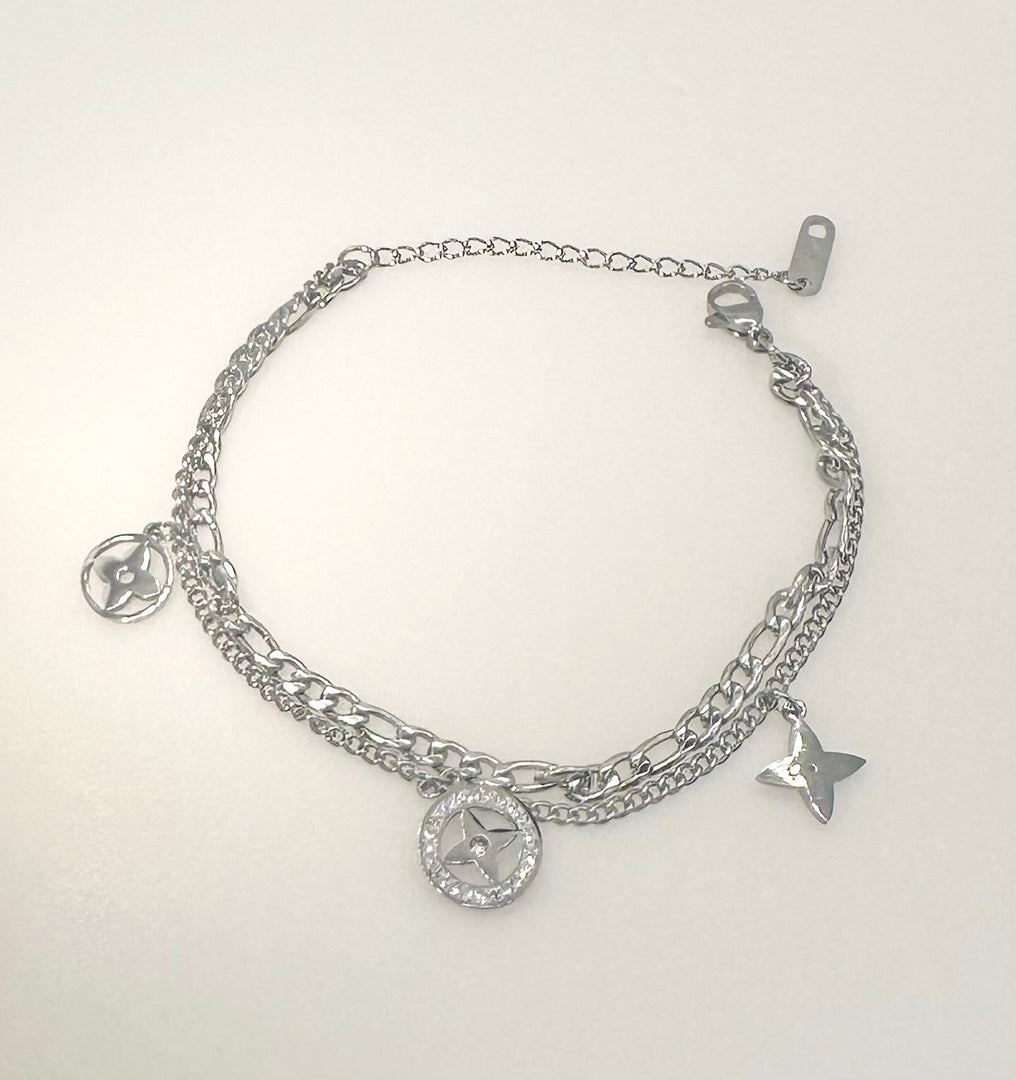 Dual-Layer Floral Charm Design Zircon Bracelet